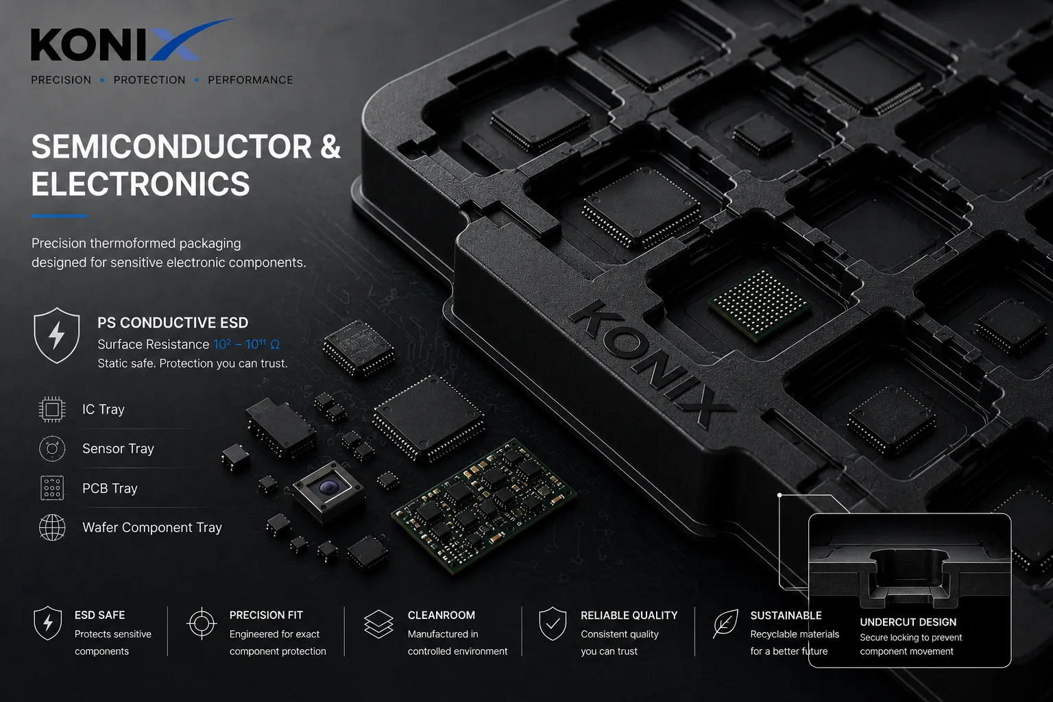 Semiconductor packaging — ESD-safe trays and carriers
