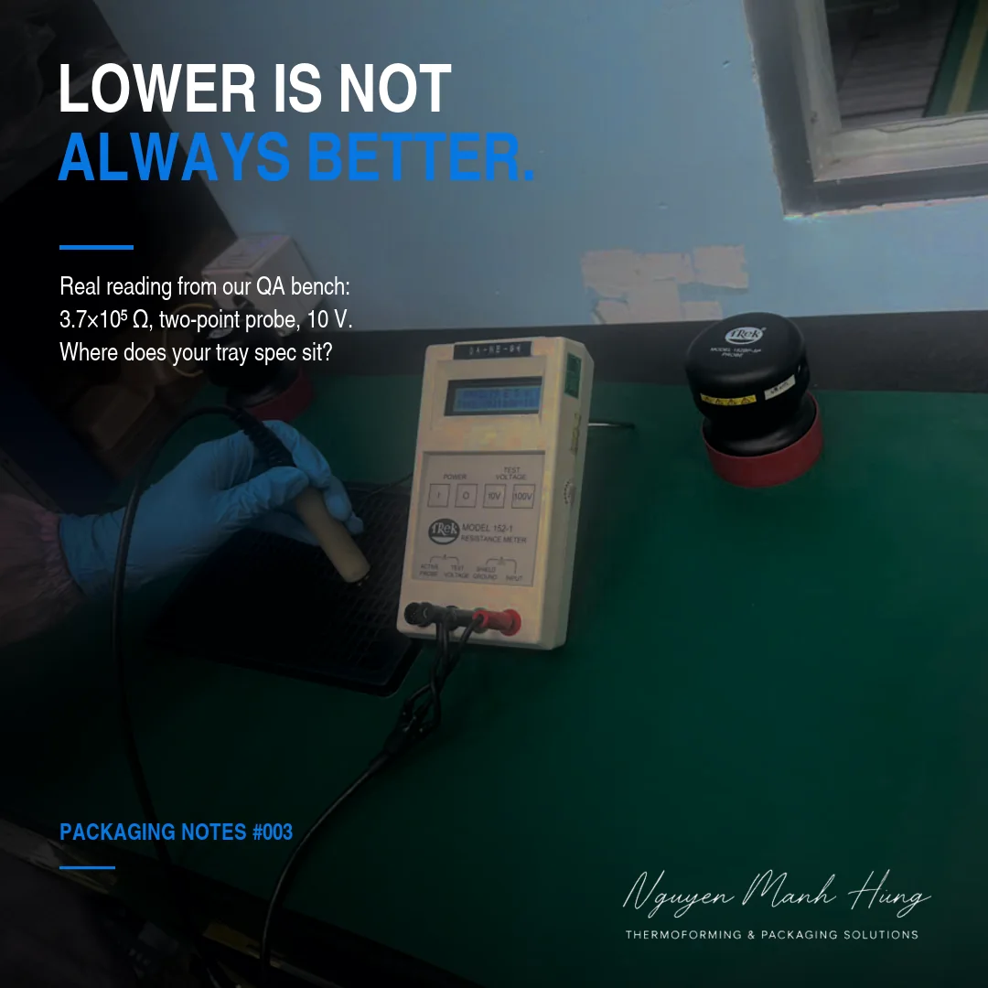 Packaging Notes #003 — Lower Is Not Always Better — Choosing the Right Surface-Resistance Band for an ESD Tray
