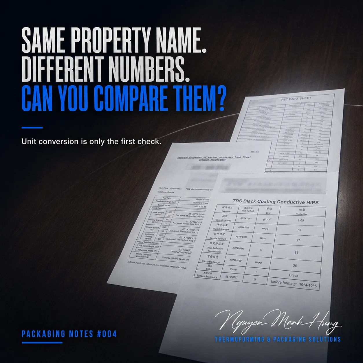 Packaging Notes #004 — Same Property Name, Different Numbers — Can You Compare Two Material Datasheets?